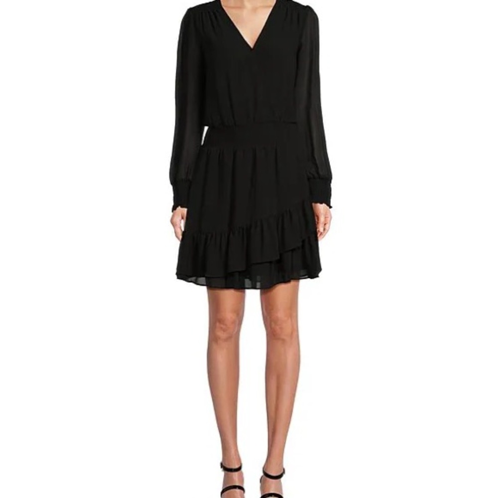 Michael Kors Black Fit and Flare Dress with Bishop Sleeves